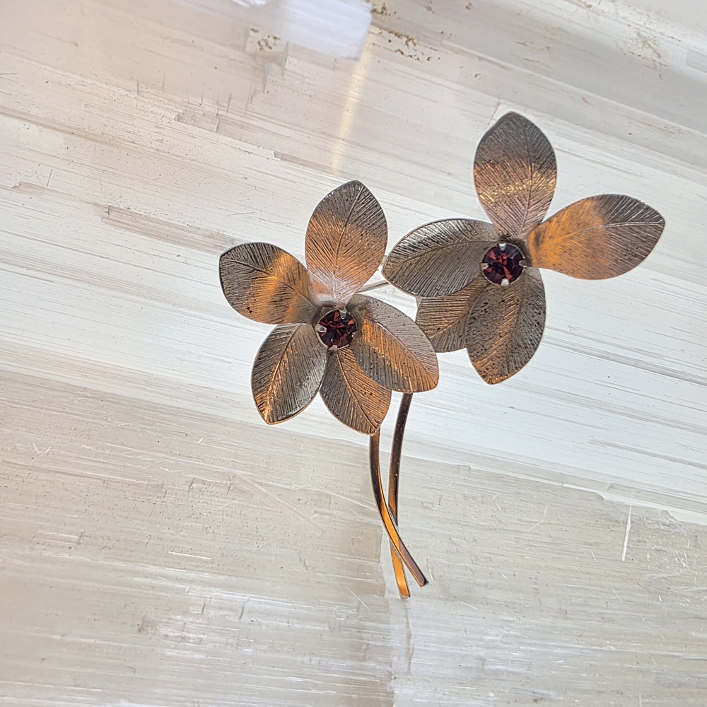 Sterling Silver Flower Brooch with Purple Crystals